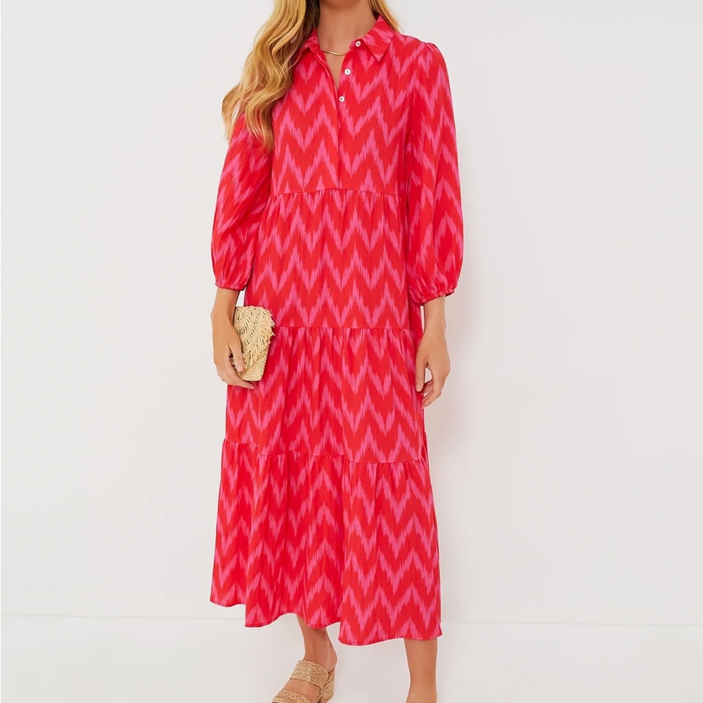 Pomander Place Red and Pink Chevron Dress